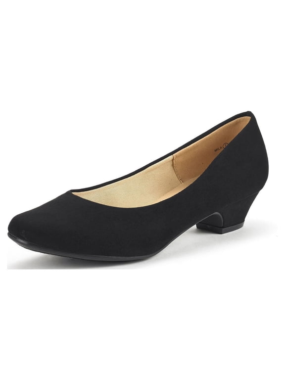 Women Fashion Heel Pump Shoes Low Chunky Slip On Round Toe Shoes Comfort Pumps for Work Mila