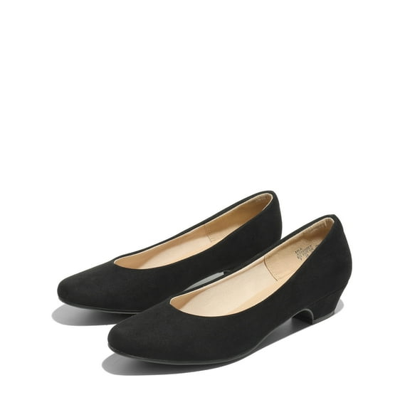 Dream Pairs Women Fashion Heel Pump Shoes Low Chunky Slip On Round Toe Shoes Comfort Pumps for Work