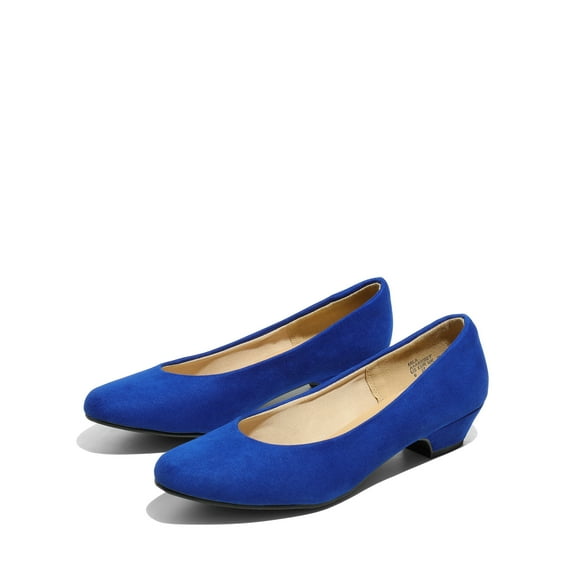 Dream Pairs Women Fashion Heel Pump Shoes Low Chunky Slip On Round Toe Shoes Comfort Pumps for Work