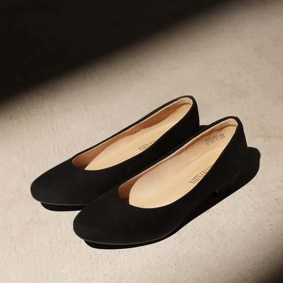 Dream Pairs Women Fashion Low Chunky Heel Pump Shoes Slip On Round Toe Shoes Mila Black/Suede Size 7
