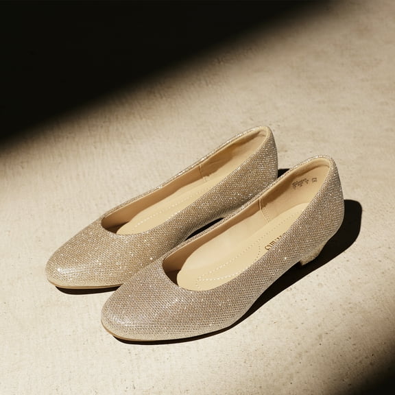 BURUDANI Women Fashion Heel Pump Shoes Low Chunky Slip On Round Toe Shoes Comfort Pumps for Work