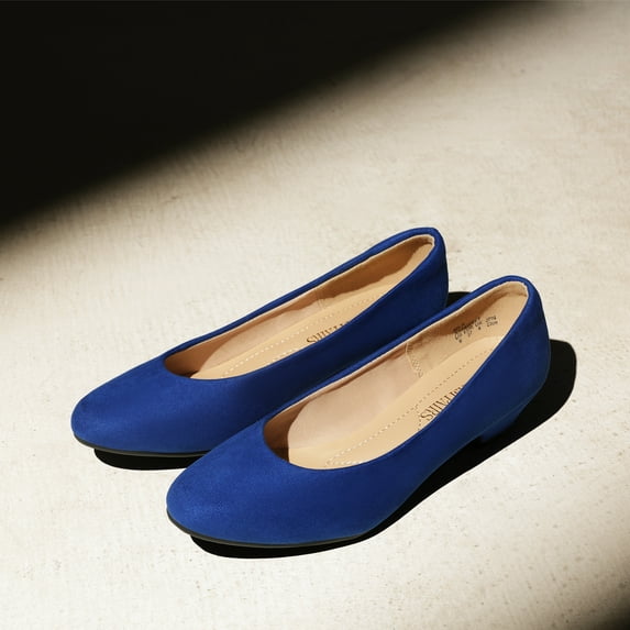 BURUDANI Women Fashion Heel Pump Shoes Low Chunky Slip On Round Toe Shoes Comfort Pumps for Work