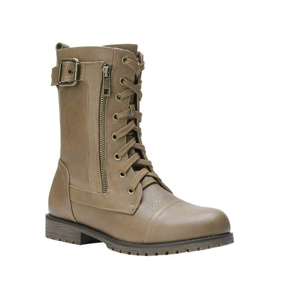 Dream Pairs Women Fashion Military Combat Boots Lace Up Mid Calf Boots Comfort Walking Boots Shoes for Women Mission Khaki Size 9.5