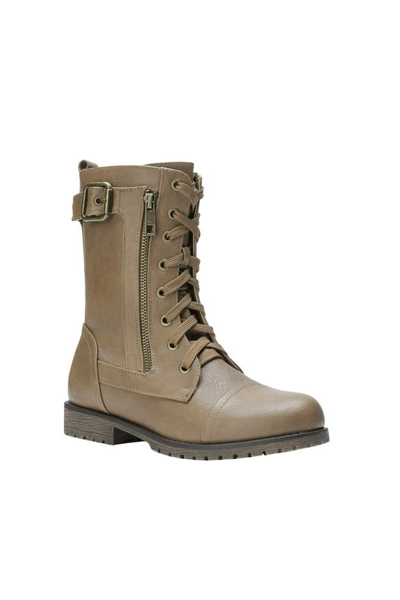 Women Fashion Military Combat Boots Lace Up Mid Calf Boots Comfort Walking Boots Shoes for Women Mission Khaki Size 9.5