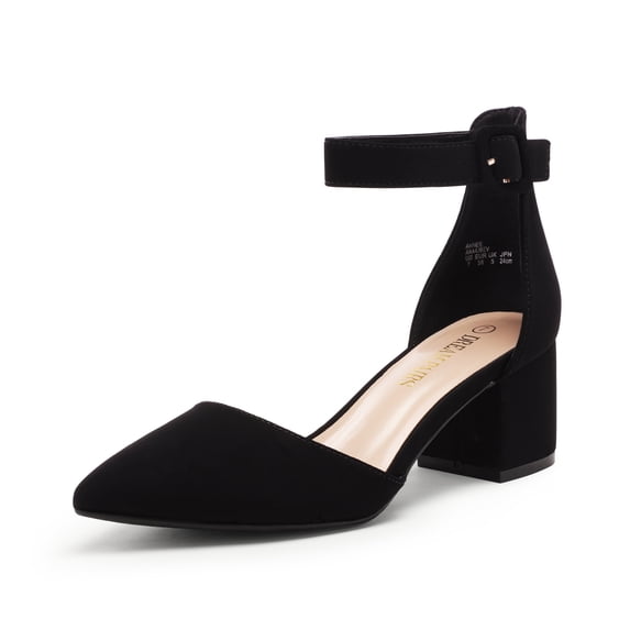 Dream Pairs Women Fashion Pump Shoes Ankle Strap Pointed Toe Low Chunky Dress Shoes ANNEE BLACK/NUBUCK Size 11
