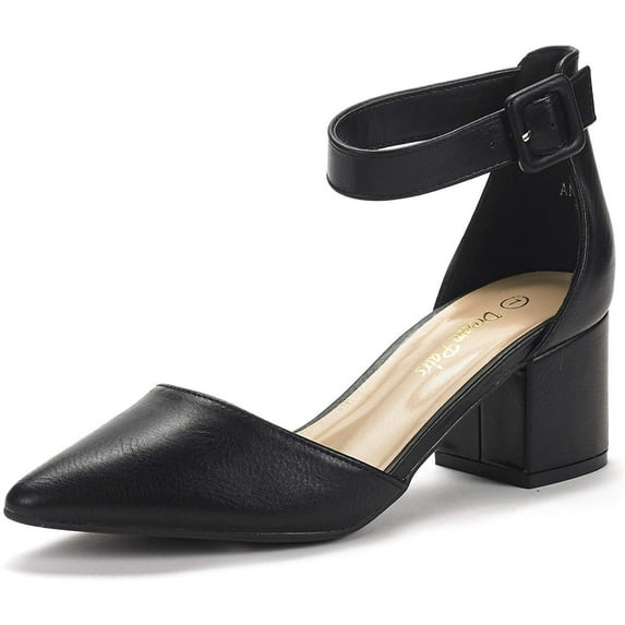 Dream Pairs Women Fashion Pump Shoes Ankle Strap Pointed Toe Low Chunky Dress Shoes ANNEE BLACK/PU Size 8.5