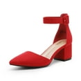 thumbnail image 1 of Dream Pairs Women Fashion Pump Shoes Ankle Strap Pointed Toe Low Chunky Dress Shoes ANNEE RED/SUEDE Size 8.5, 1 of 6