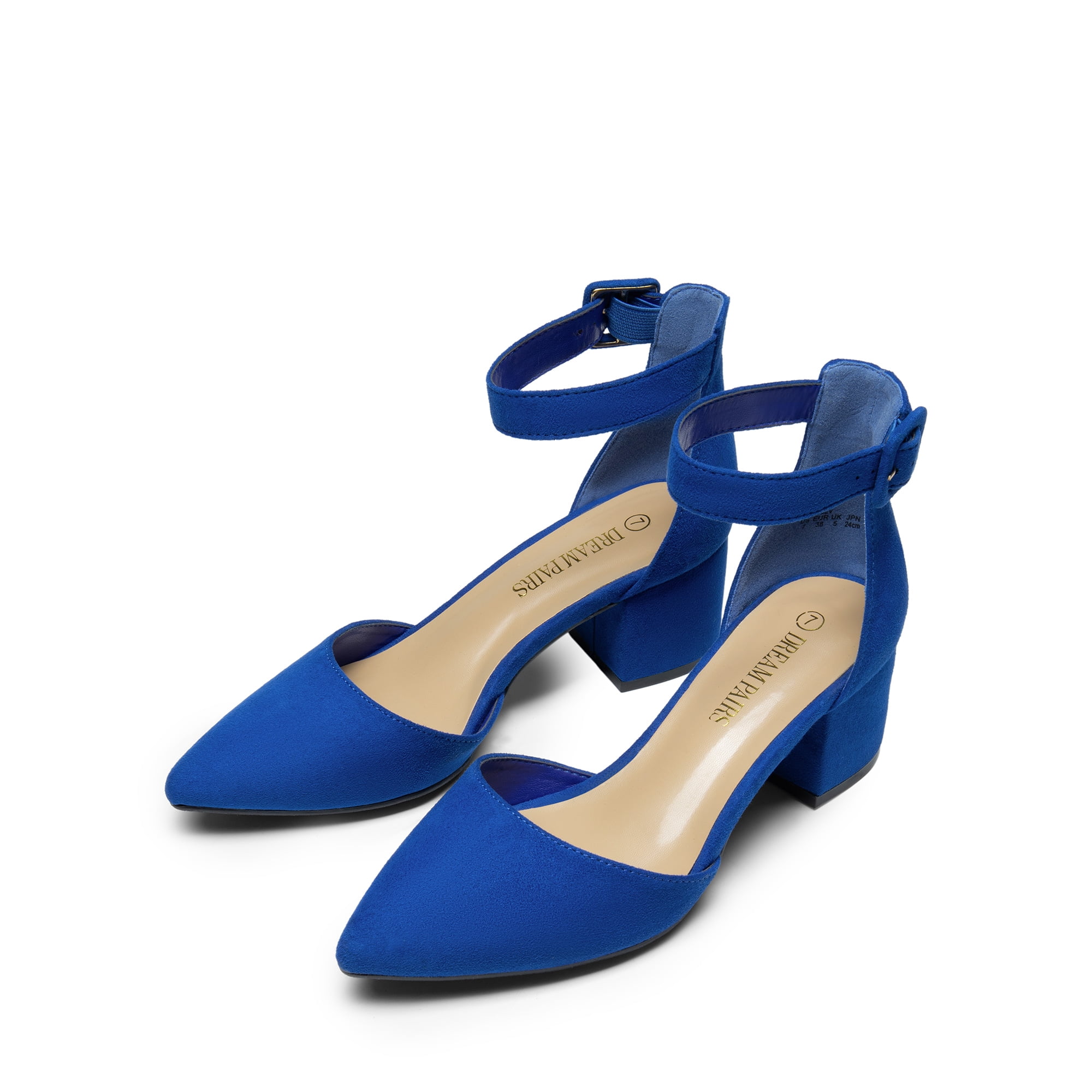 BURUDANI Women Fashion Pump Shoes Ankle Strap Pointed Toe Low