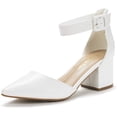 thumbnail image 1 of Dream Pairs Women Fashion Pump Shoes Ankle Strap Pointed Toe Low Chunky Dress Shoes ANNEE WHITE/PU Size 6.5, 1 of 3
