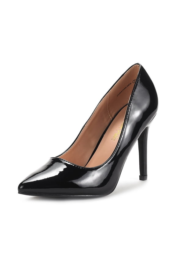 Women Fashion Pumps Shoes Pointed Toe High Heel Shoes Wedding Party Shoes for Lady Christian-New Black/Pat Size 6