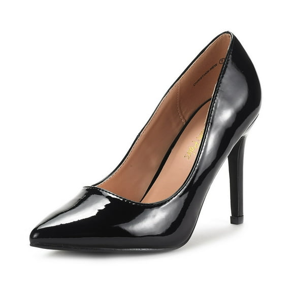 Dream Pairs Women Fashion Pumps Shoes Pointed Toe High Heel Shoes Wedding Party Shoes for Lady Christian-New Black/Pat Size 7