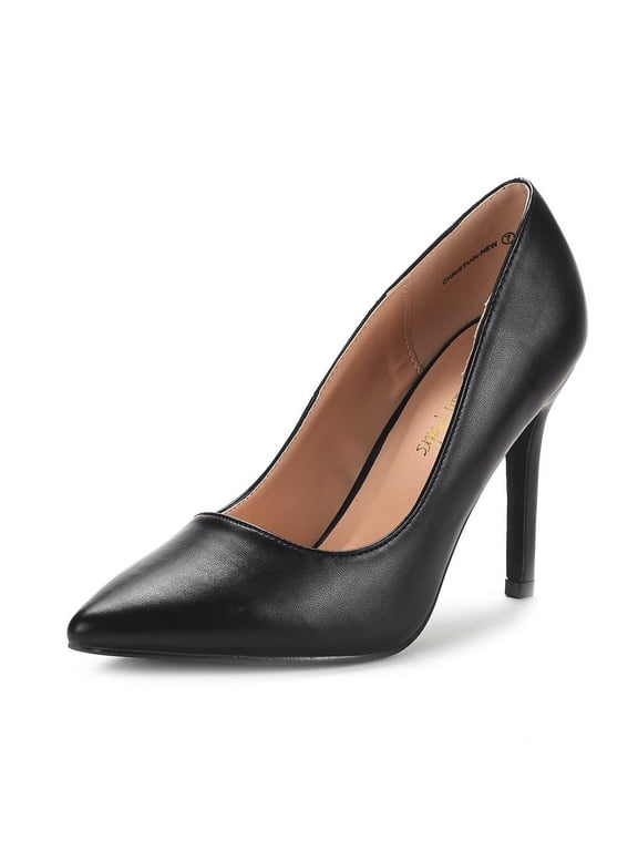 Women Fashion Pumps Shoes Pointed Toe High Heel Shoes Wedding Party Shoes for Lady Christian-New Black/Pu Size 5