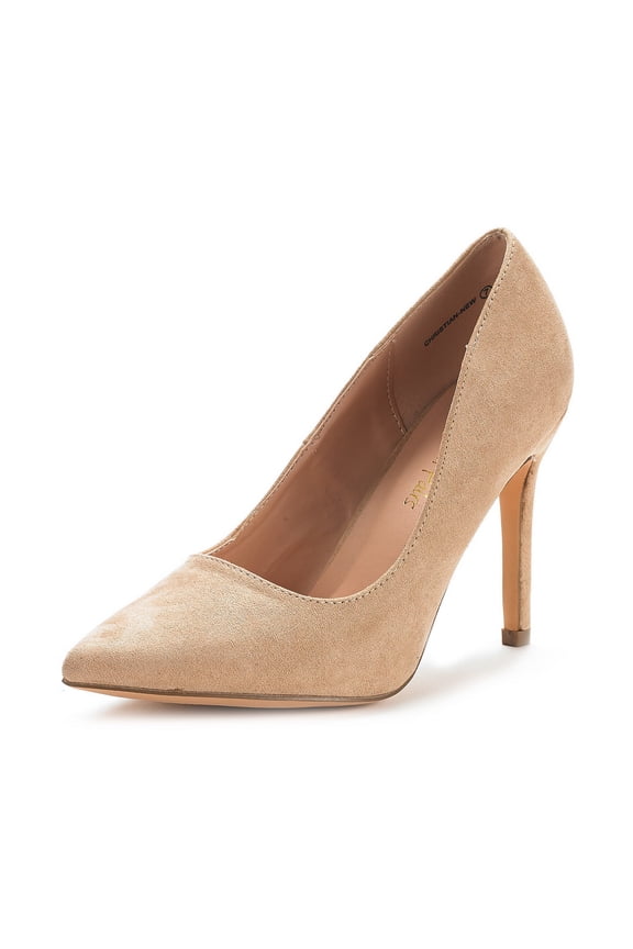 Women Fashion Pumps Shoes Pointed Toe High Heel Shoes Wedding Party Shoes for Lady Christian-New Nude/Suede Size 6