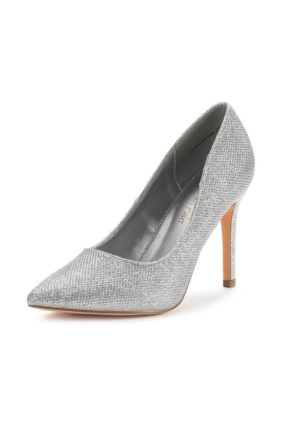 Women Fashion Pumps Shoes Pointed Toe High Heel Shoes Wedding Party Shoes for Lady Christian-New Silver/Glitter Size 7