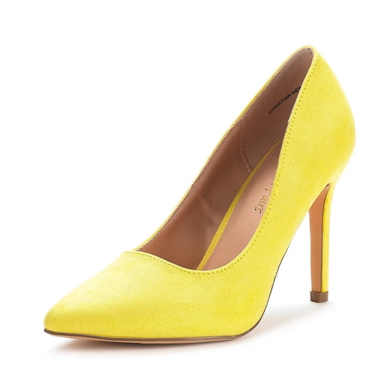 Dream Pairs Women Fashion Pumps Shoes Pointed Toe High Heel Shoes Wedding Party Shoes for Lady Christian-New Yellow/Suede Size 9.5