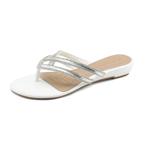 Dream Pairs Women's Flip-Flop Slides Flat Sandals Fashion Rhinestones Party Shoes