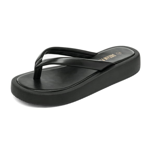 Dream Pairs Women Flip Flops Platform Thong Sandals Comfortable Beach Casual Indoor Outdoor Walking Summer Shoes SDFF2210W BLACK/PU Size 6
