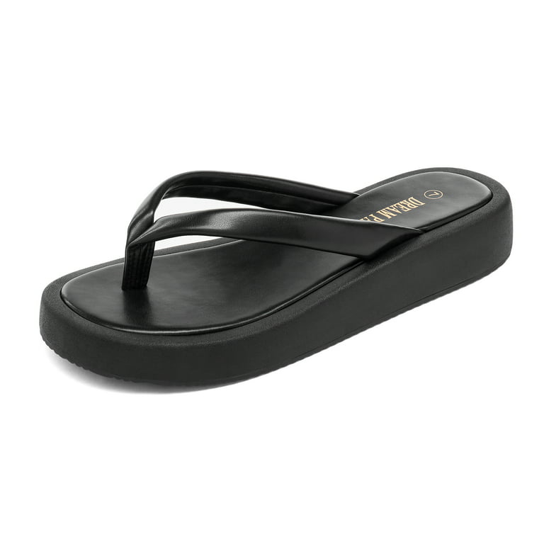 DREAM PAIRS Women's Flat Sandals for Summer, Black, 5 