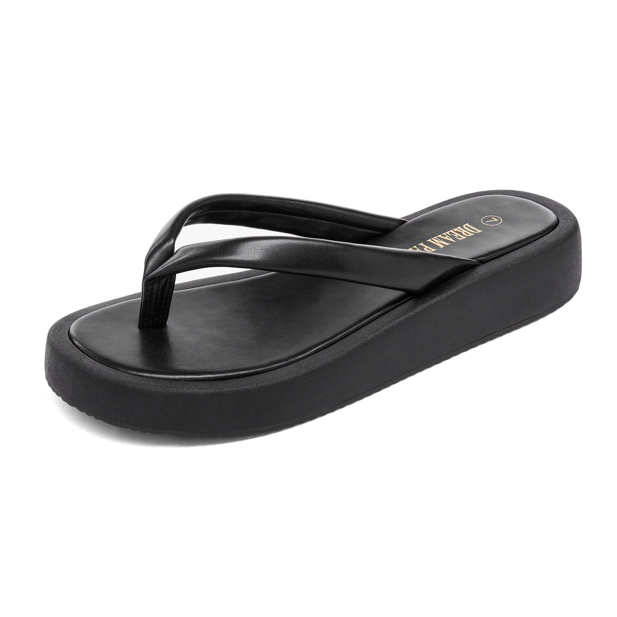 Dream Pairs Women Flip Flops Platform Thong Sandals Comfortable Beach Casual Indoor Outdoor Walking Summer Shoes SDFF2210W BLACK/PU Size 8