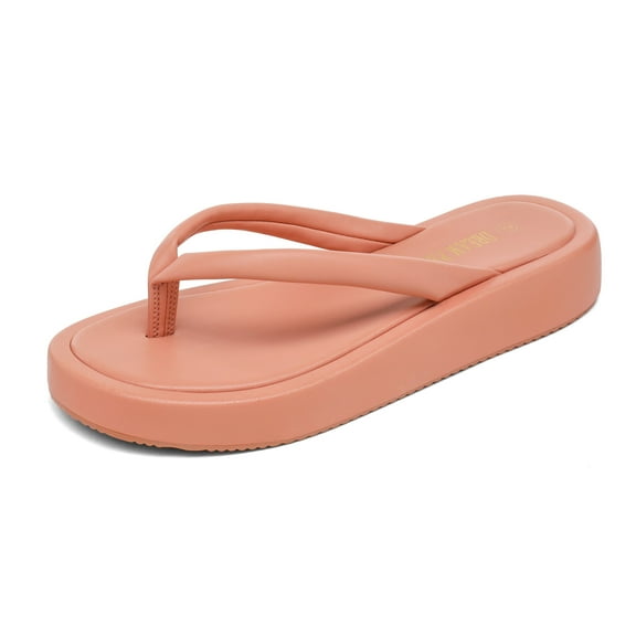 Dream Pairs Women Flip Flops Platform Thong Sandals Comfortable Beach Casual Indoor Outdoor Walking Summer Shoes SDFF2210W PINK/PU Size 12