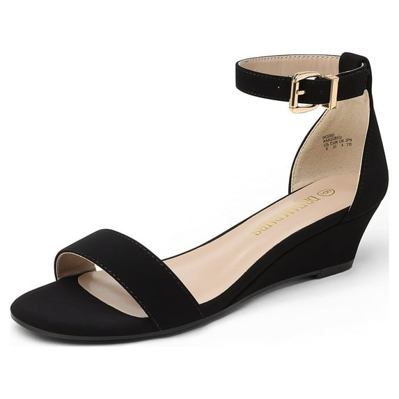 Women Low Wedge Heel Sandals Open Toe Ankle Strap Buckle Lady Work Casual Shoes BLACK/NUBUCK Size 7