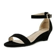 thumbnail image 1 of Women Low Wedge Heel Sandals Open Toe Ankle Strap Buckle Lady Work Casual Shoes BLACK/SUEDE Size 10, 1 of 3