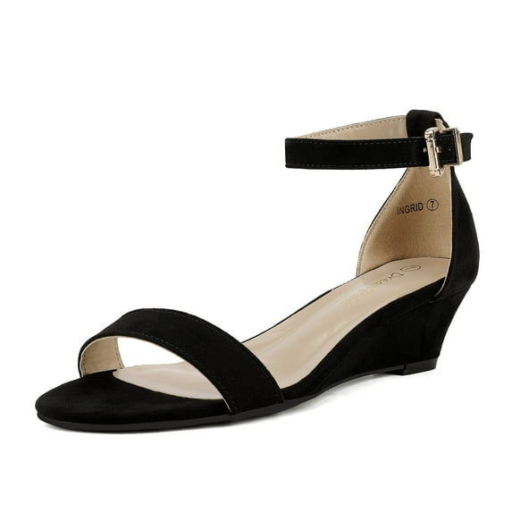 Women Low Wedge Heel Sandals Open Toe Ankle Strap Buckle Lady Work Casual Shoes BLACK/SUEDE Size 8
