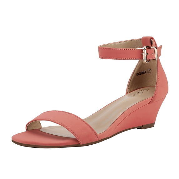 Dream Pairs Women Low Wedge Heel Sandals Open Toe Ankle Strap Buckle Lady Work Casual Shoes INGRID CORAL/NUBUCK Size 7