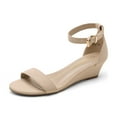thumbnail image 1 of Women Low Wedge Heel Sandals Open Toe Ankle Strap Buckle Lady Work Casual Shoes NUDE/SUEDE Size 7, 1 of 5