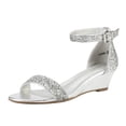 thumbnail image 1 of Dream Pairs Women Low Wedge Heel Sandals Open Toe Ankle Strap Buckle Lady Work Casual Shoes INGRID SILVER/GLITTER Size 9.5, 1 of 4