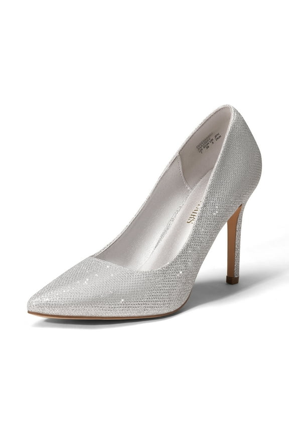 Women Pointed Toe High Heel Shoes Wedding Party Pumps Shoes SILVER/GLITTER CHRISTIAN-NEW size 8.5