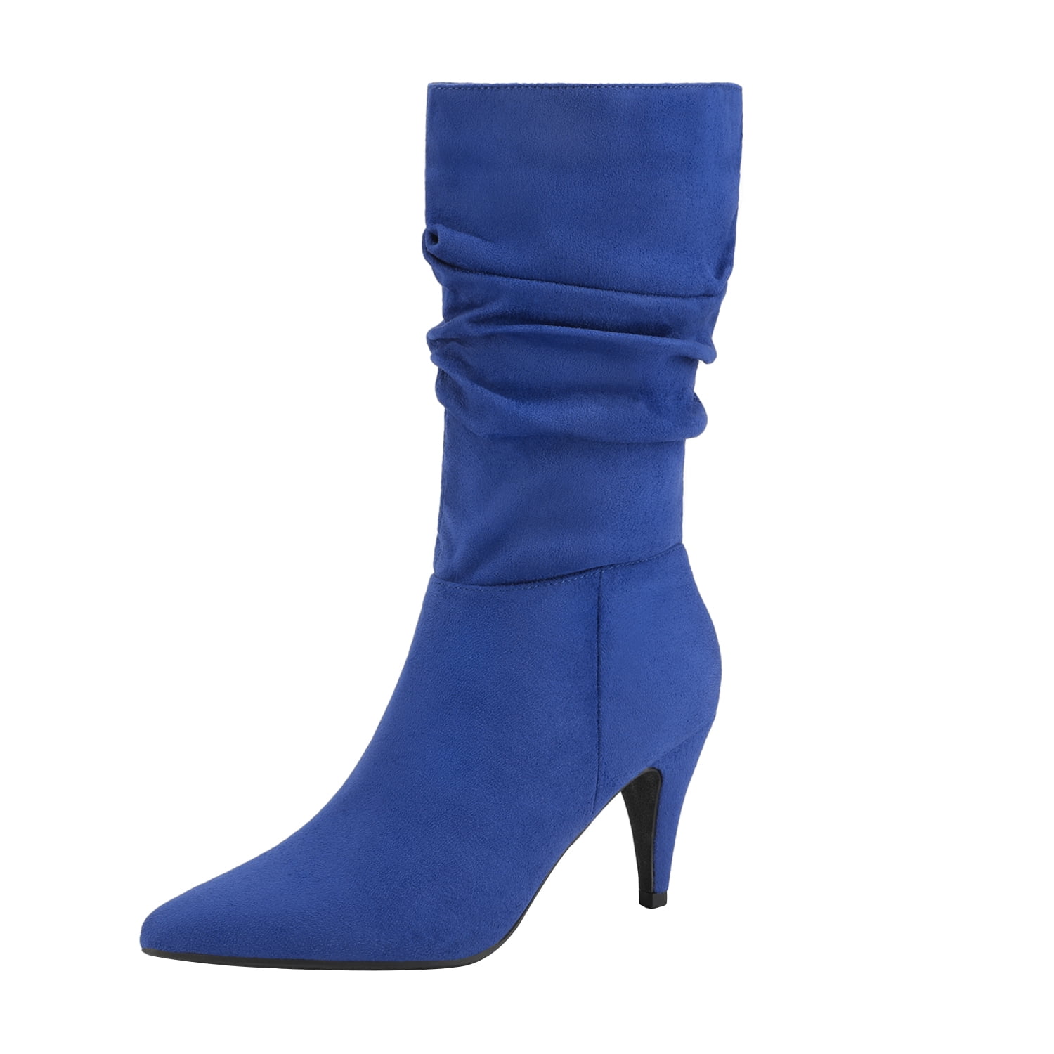 Dream Pairs Women Pointed Toe Mid Calf Boots Stiletto High Heel Slouch Zipper Boots KIMLY ROYAL BLUE SUEDE Size 8.5