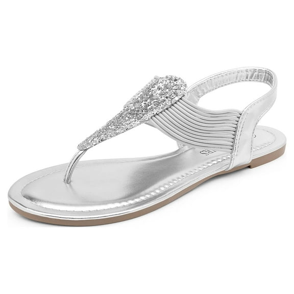 DREAM PAIRS Pairs Women Rhinestone Elastic Strappy String Thong Sandals Ankle Strap Summer Gladiator Flat Sandals