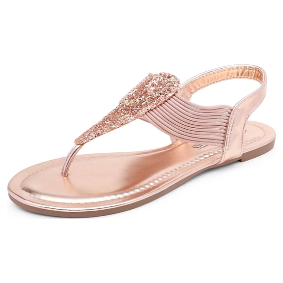 DREAM PAIRS Pairs Women Rhinestone Elastic Strappy String Thong Sandals Ankle Strap Summer Gladiator Flat Sandals