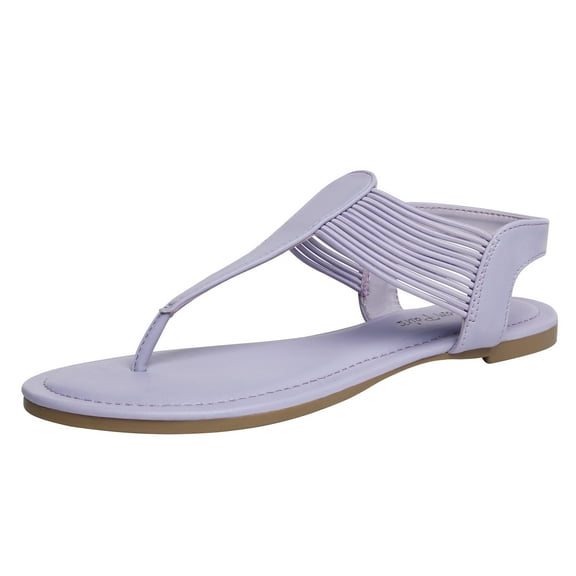 DREAM PAIRS Pairs Women Rhinestone Elastic Strappy String Thong Sandals Ankle Strap Summer Gladiator Flat Sandals Light/Purple Size 5