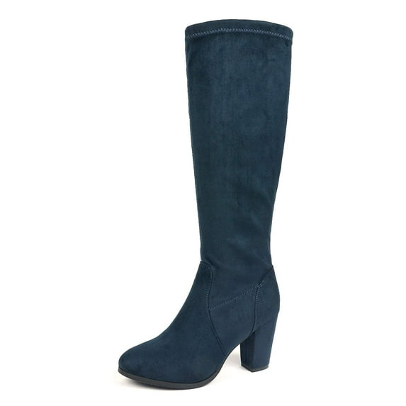 Dream Pairs Women Suede/Pu Classic Chunky Heel Platform Knee High And Up Boots Midleg Dark/Blue Size 8.5