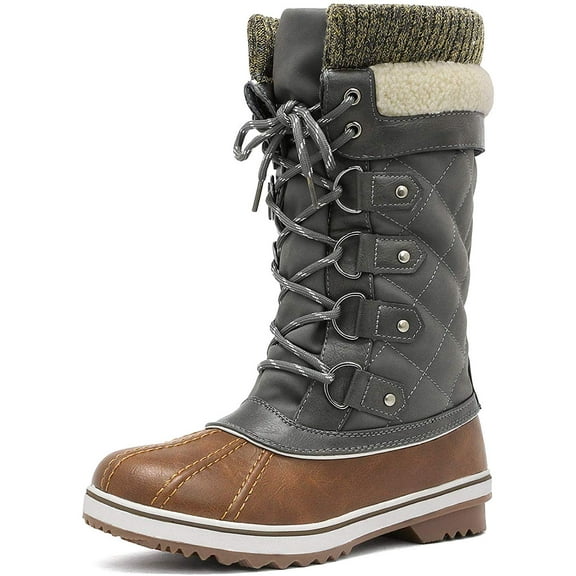 Dream Pairs Women Waterproof Winter Warm Snow Faux Fur Lined Flat Mid Calf Boots MONTE_02 TAN/KHAKI Size 7