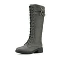 thumbnail image 1 of Dream Pairs Women Winter Low Heel Faux Fur Lined Knee High Outdoor Riding Combat Boots Georgia Grey Size 9, 1 of 3