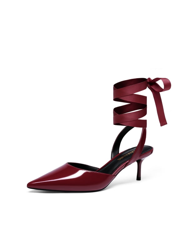 Women's Slingback Kitten Low Heel Closed Toe Ankle Strap Heels Pointed Toe Strappy Pumps Shoes Party Wedding Dress Shoes
