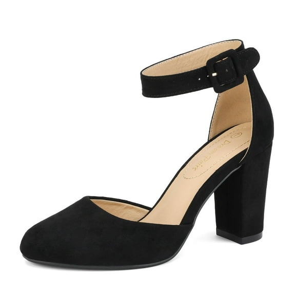Dream Pairs Women's Ankle Strap Close Toe Chunky High Heel Pump Dress Shoes Angela Black/Suede Size 10