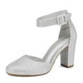 thumbnail image 1 of Dream Pairs Women's Ankle Strap Close Toe Chunky High Heel Pump Dress Shoes Angela Silver/Glitter Size 5, 1 of 5