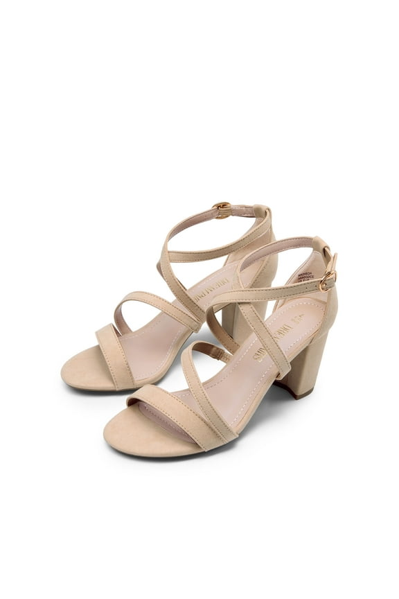 Women's Ankle Strap Dress Pump Low Chunky Heel Sandals NUDE/SUEDE Size 8