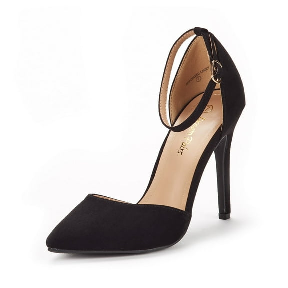 Dream Pairs Women's Ankle Strap High Heel Pointed Toe Stilettos Wedding Dress Pumps Shoes OPPOINTED_LACEY BLACK/SUEDE Size 10