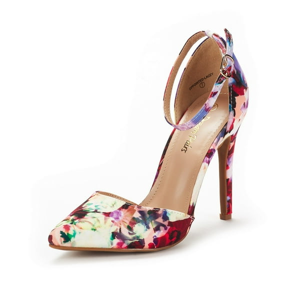 Dream Pairs Women's Ankle Strap High Heel Pointed Toe Stilettos Wedding Dress Pumps Shoes OPPOINTED_LACEY FLORAL Size 10