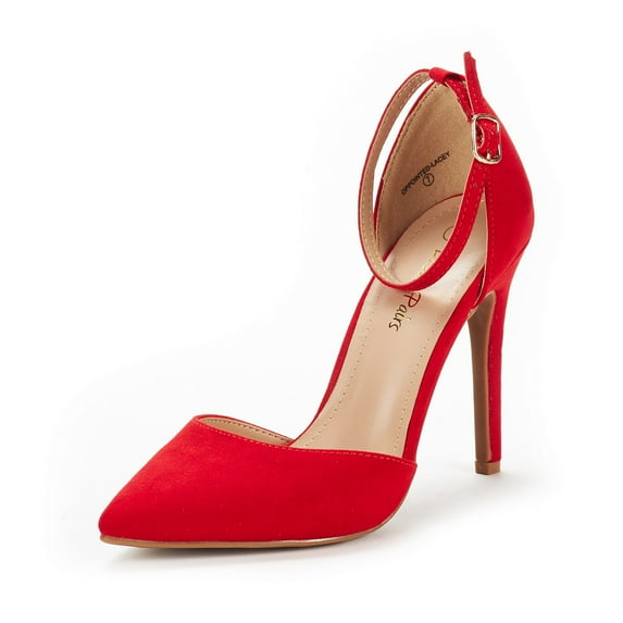 Dream Pairs Women's Ankle Strap High Heel Pointed Toe Stilettos Wedding Dress Pumps Shoes OPPOINTED_LACEY RED/SUEDE Size 5