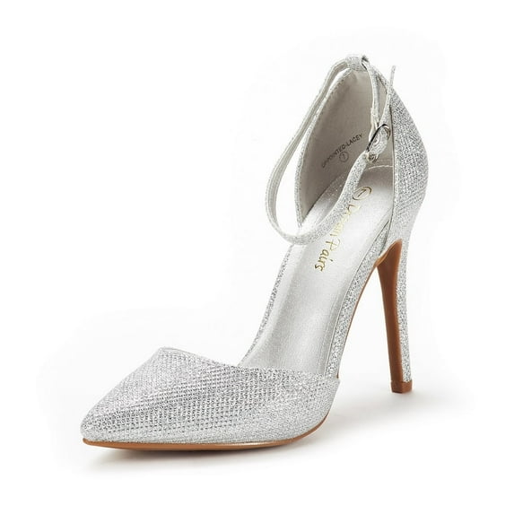 Dream Pairs Women's Ankle Strap High Heel Pointed Toe Stilettos Wedding Dress Pumps Shoes OPPOINTED_LACEY SILVER/GLITTER Size 9.5