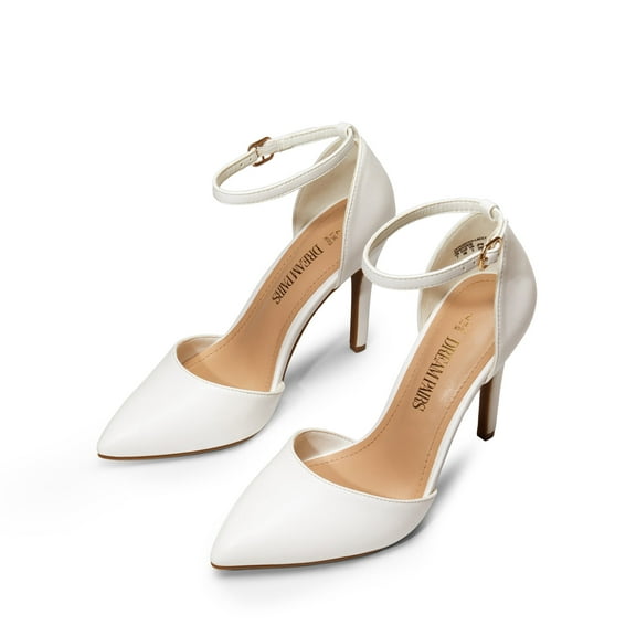 BURUDANI Women's Ankle Strap High Heel Pointed Toe Stilettos Wedding Dress Pumps Shoes