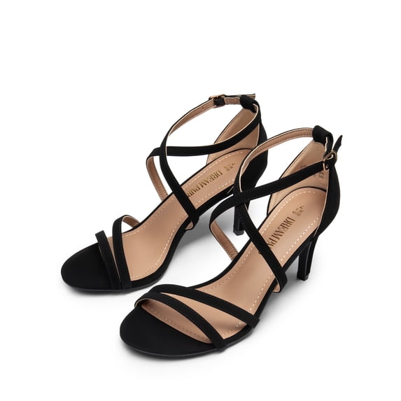 BURUDANI Women's Ankle Strap High Heel Sandals Wedding Party Dress Shoes BLACK/NUBUCK Size 8