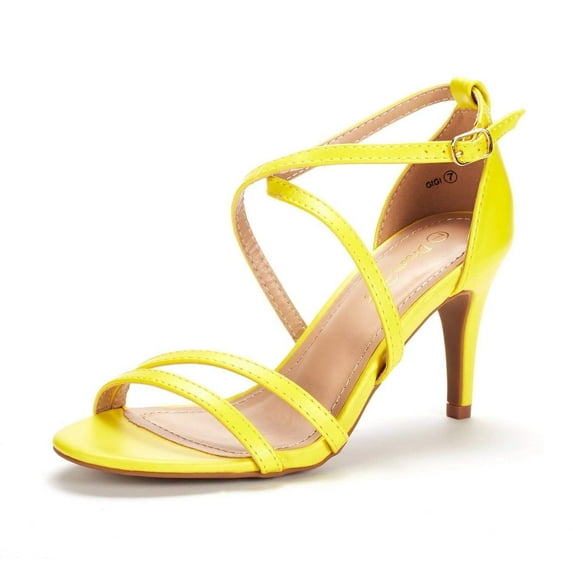 BURUDANI Women's Ankle Strap High Heel Sandals Wedding Party Dress Shoes YELLOW/PU Size 10