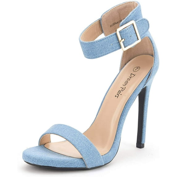 BURUDANI Women's Ankle Strap Open Toe Stilettos High Heel Sandals Party Dress Blue/Jean Size 9.5